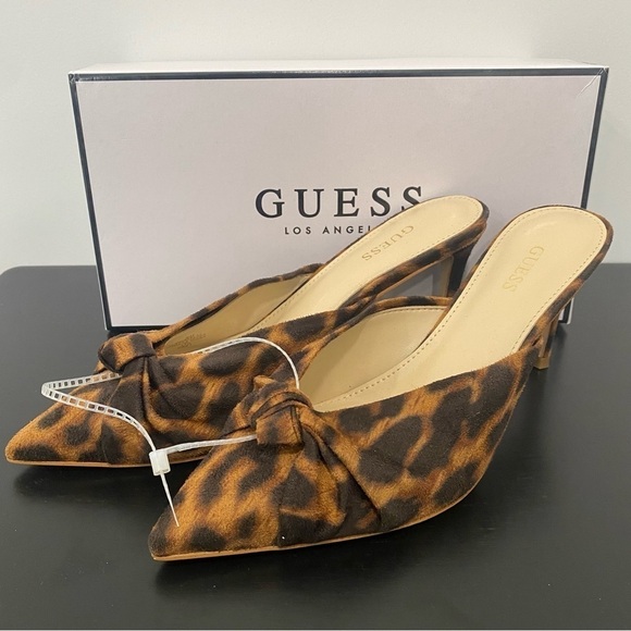 Guess Akela 2 Knot Front Pointed Toe Mules Leopard Brown Size 6 - Picture 3 of 7